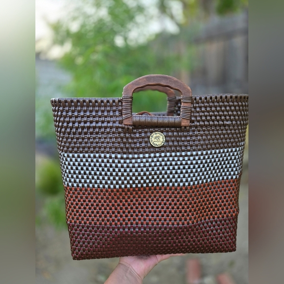 Brown and Red Woven Tote Bag - Picture 1 of 5